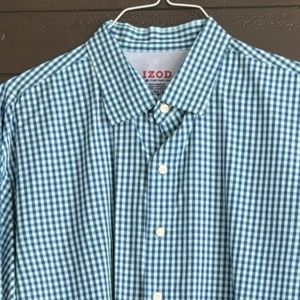 IZOD Men's Light Weight Poplin Gingham Check Shirt Sz XL